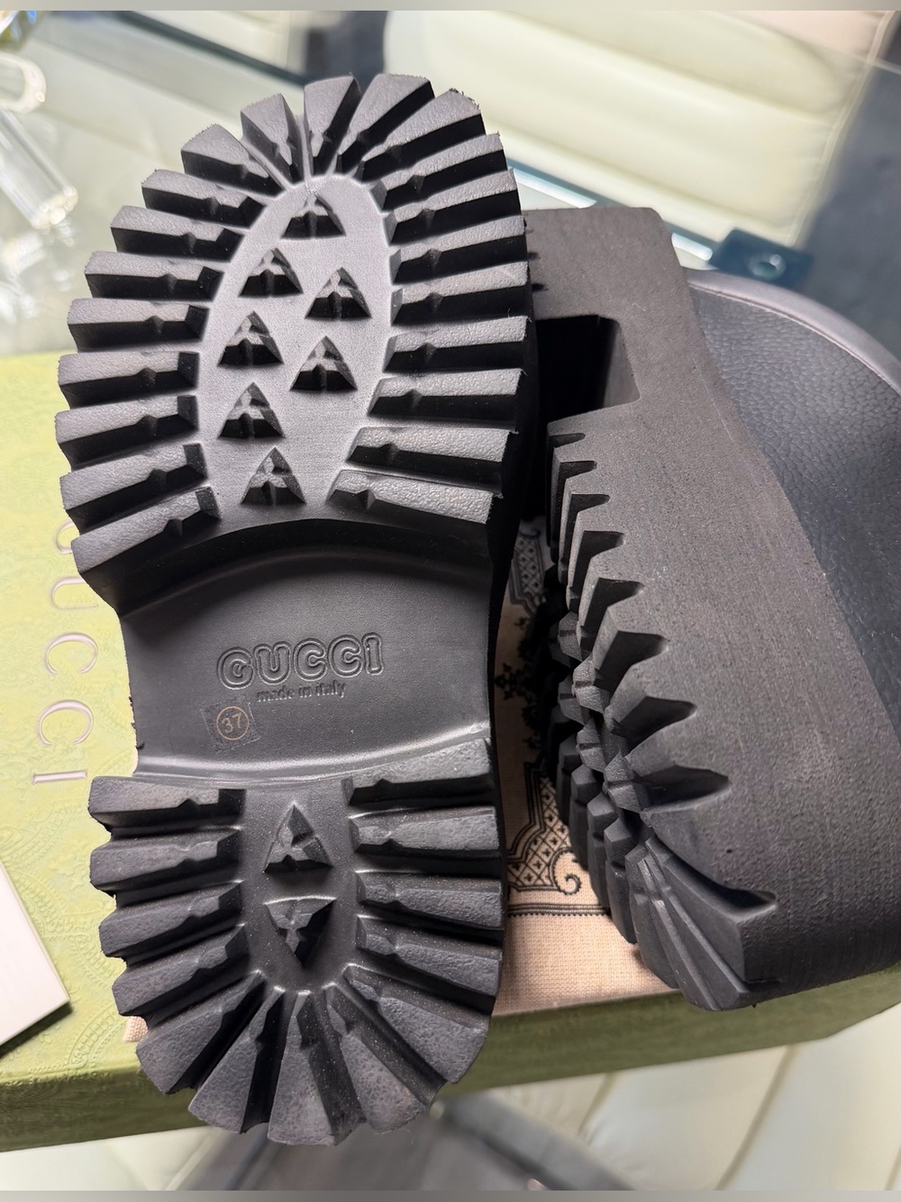 Gucci Black Perforated GG Platform Clog Mules - Picture 5 of 10